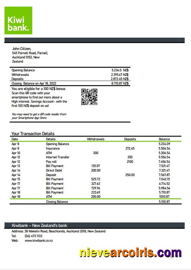 New Zealand Kiwibank statement